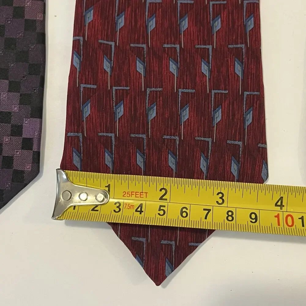 Lot of 3 Men's Silk Ties Geometric Abstract Vines Purple Red Dk Gray Van Heusen